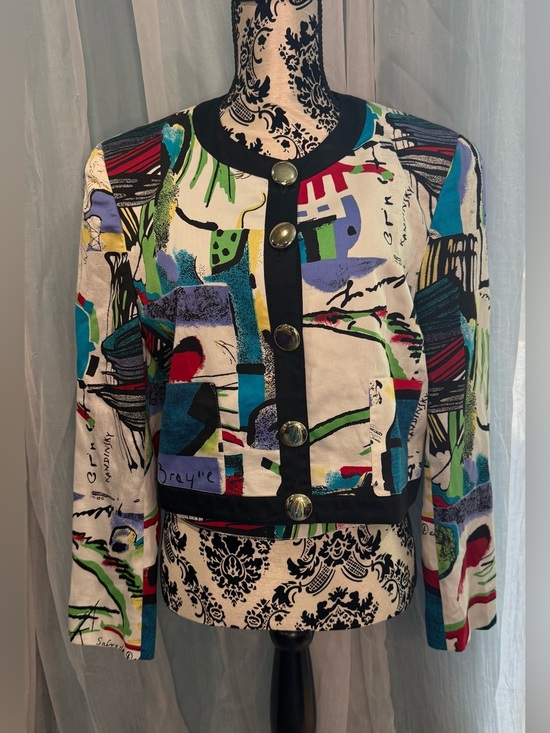 Laurel (Escada) Jackets & Blazers - Laurèl Escada 2-Piece Abstract Art Print Ensemble (Jacket + Strapless Corset/Bus